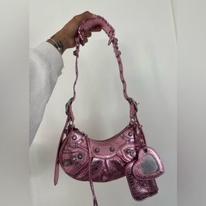 Balenciaga XS Le Cagole Metallic Pink Strass Bag